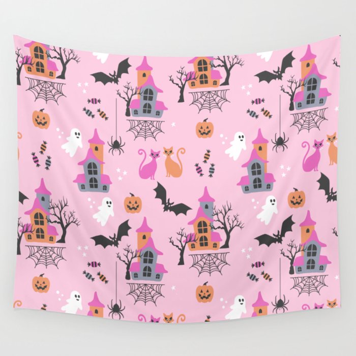 Pink Halloween pastel spooky party Wall Tapestry