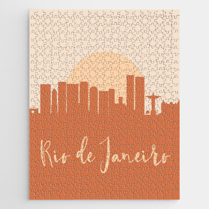 RIO DE JANEIRO BRAZIL CITY SUN SKYLINE EARTH TONES Jigsaw Puzzle