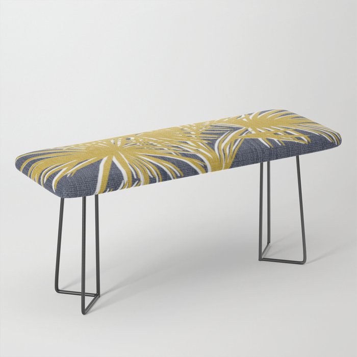 Tropical Palm Trees Gold on Navy Bench