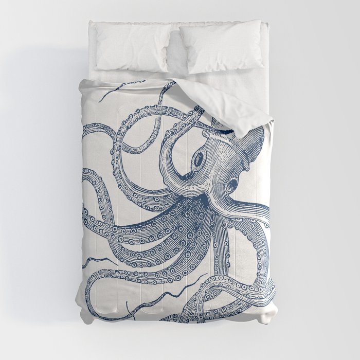Blue nautical vintage octopus illustration Comforter