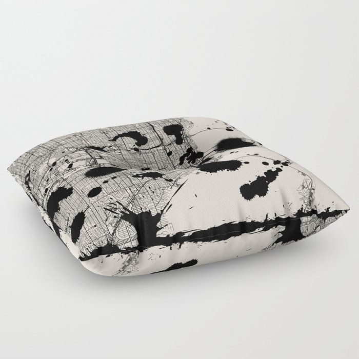 Artistic Miami Map - Black and White Floor Pillow