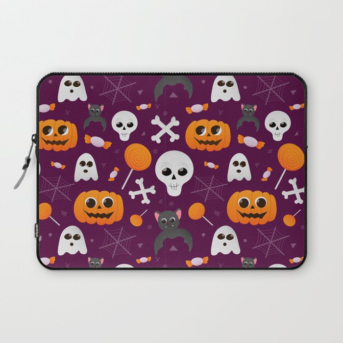 Halloween Cute Seamless Pattern with Pumpkins, Ghosts, Bats, Skulls and Sweets Laptop Sleeve