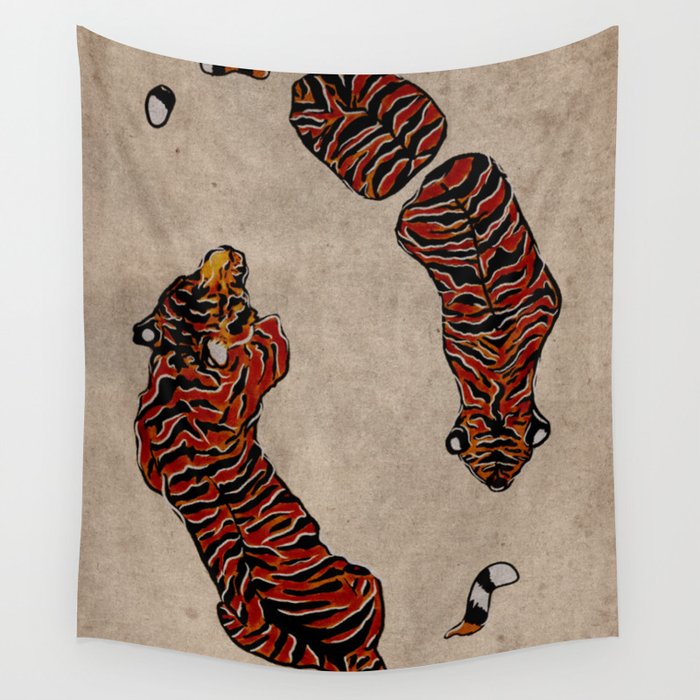 Two Tigers -- Ukiyo-e Style Wall Tapestry