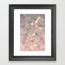 Gold blush grey Gradient cube Framed Art Print