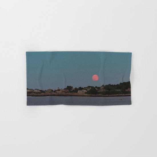 Full Strawberry Moon Rising over Rockport Hand & Bath Towel