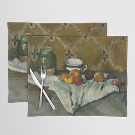 Paul Cézanne - Still Life with Jar, Cup and Apples - Poterie, tasse et fruits sur une nappe blanche Placemat