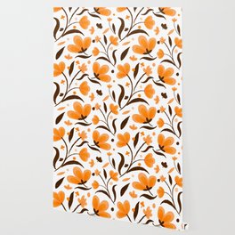 Orange flower pattern Wallpaper