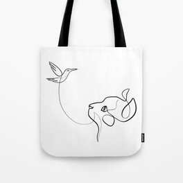 Cat and Humming Bird One Line Drawing - Close Encounter Tote Bag