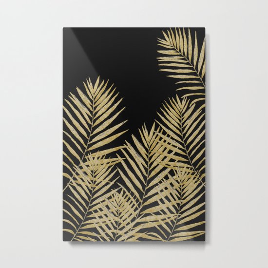 Golden Fern On Black Background Metal Print