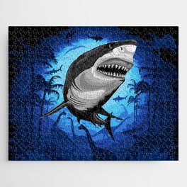 Shark Great White on Surreal Jurassic Scenery Jigsaw Puzzle