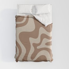 Liquid Swirl Contemporary Abstract Pattern in Chocolate Milk Brown and Beige Duvet Cover
