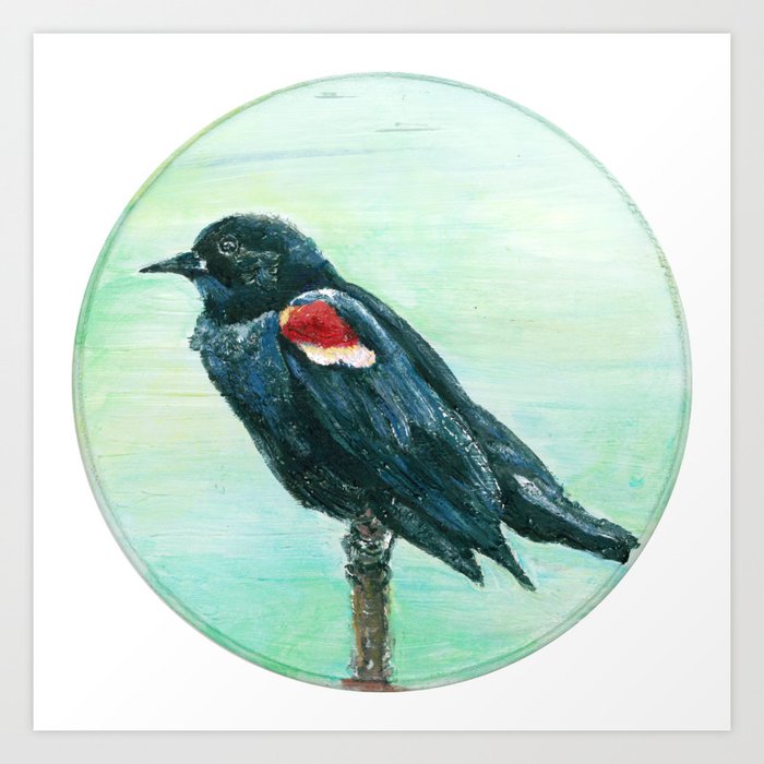 Red Winged Blackbird Circle Painting Art Print By Fourteenfiftyfarm Society6
