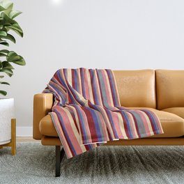 [ Thumbnail: Eyecatching Grey, Dark Slate Blue, Maroon, Beige, and Light Coral Colored Striped Pattern Throw Blanket ]