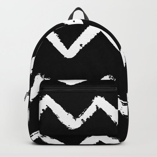 Chevron Stripes White on Black Backpack