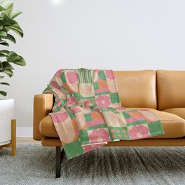 Green and pink tiles Throw Blanket | Shapes, Squares, Geometric, Pink, Tiles, Mosaic, Vintage, Abstractions, Mid Century, Curated 