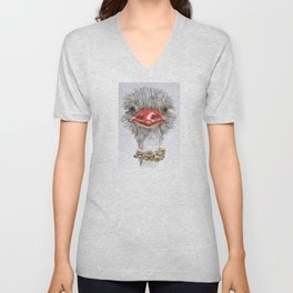 Ostrich with double pearls Unisex V-Neck