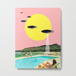 Invasion on vacation Metal Print | Retro, Hawaii, Ufo, Colorful, Paradise, Summer, Beach, 1970S, Collage, Kitsch 
