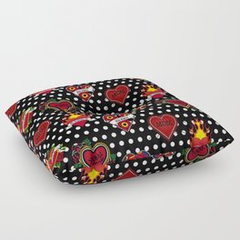 Black and White Polka Dots – Retro Mom Tattoo Floor Pillow