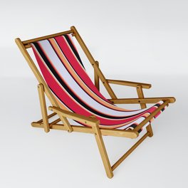 [ Thumbnail: Lavender, Brown, Crimson, and Black Colored Striped Pattern Sling Chair ]