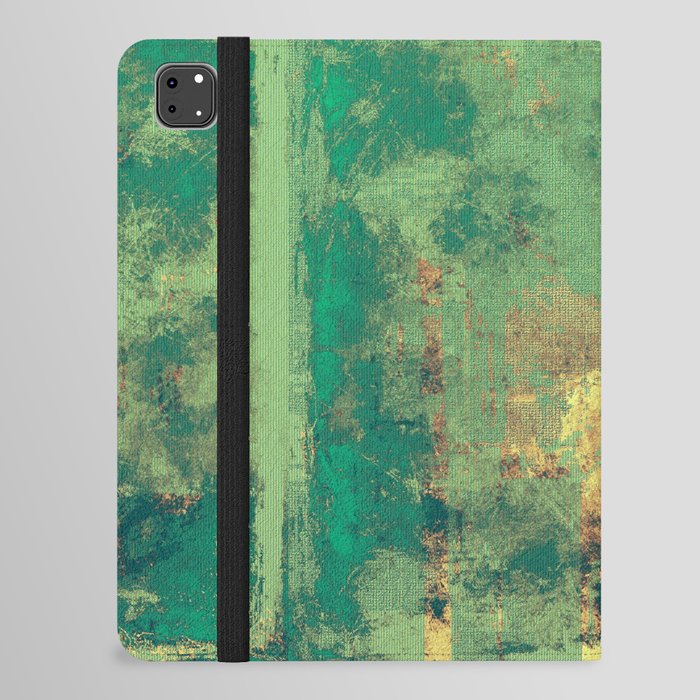 Grunge background with vintage style graphic elements, retro feeling composition and different color patterns: yellow (beige); brown; green; cyan iPad Folio Case