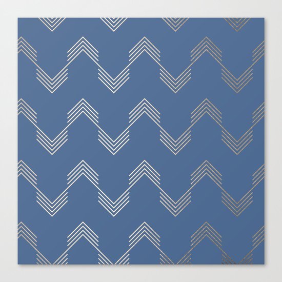 Simply Deconstructed Chevron White Gold Sands on Aegean Blue Canvas Print