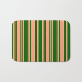 [ Thumbnail: Dark Green and Light Salmon Colored Lines Pattern Bath Mat ]