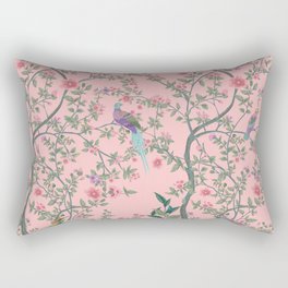 Chinoiserie Pink Fresco Floral Garden Birds Oriental Botanical Rectangular Pillow