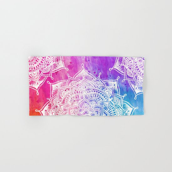 White Mandala on Watercolour Hand & Bath Towel