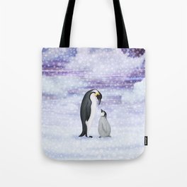 emperor penguins in the snow Tote Bag