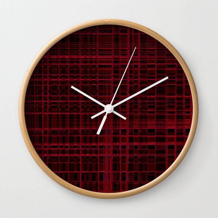 Crimson Red Grid Lines Wall Clock