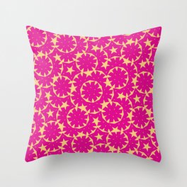 Magic Stars Circles and Flowers, Raspberry Color Throw Pillow