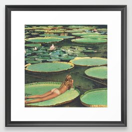 LILY POND LANE by Beth Hoeckel Framed Art Print | Flowers, Collage, Pond, Nude, Lake, Water, Swimming, Woman, Green, Summer 