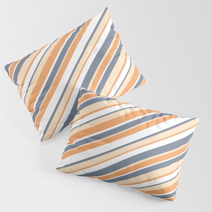 Slate Gray, Bisque, Brown & White Colored Stripes/Lines Pattern Pillow Sham