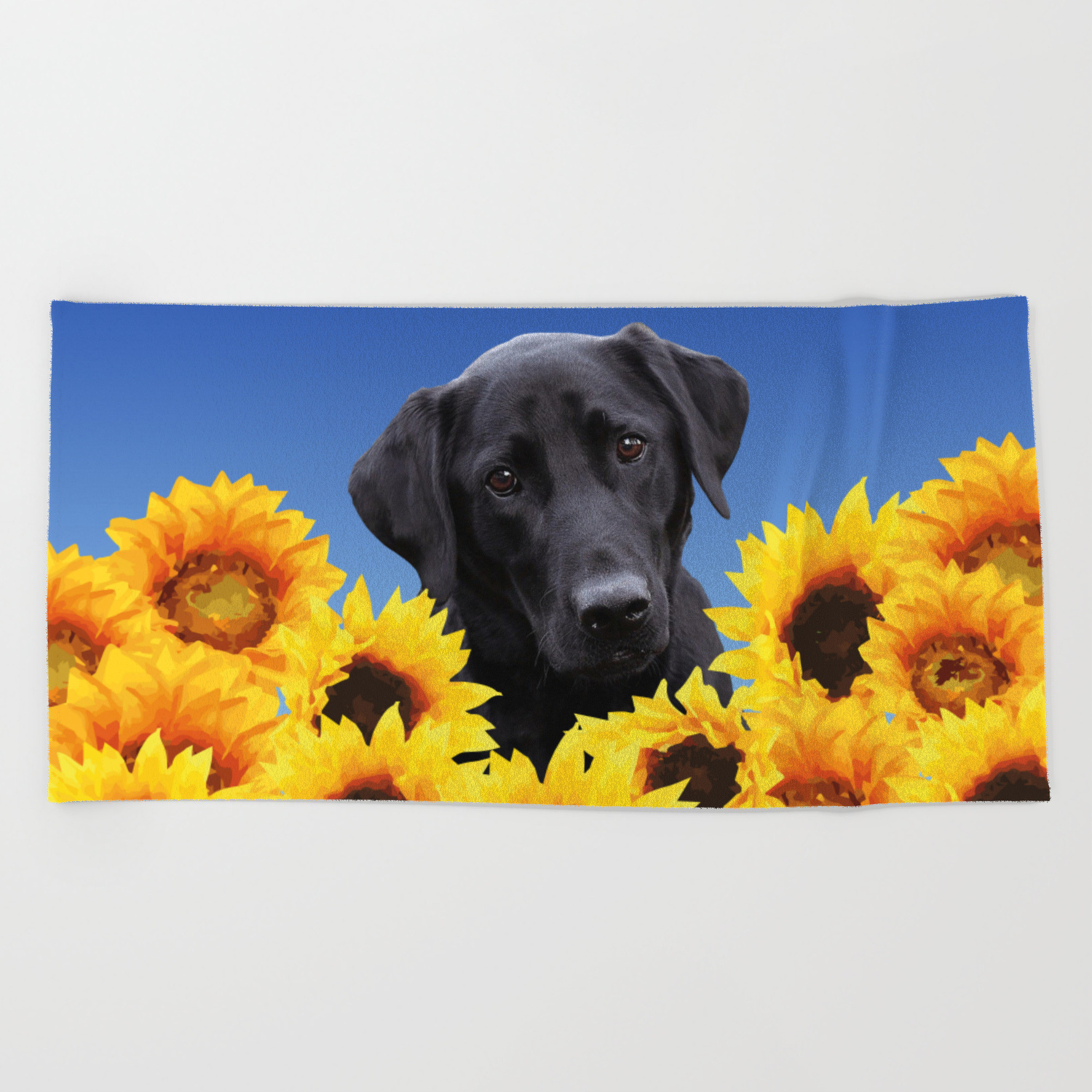 Labrador Retriever In Sunflower Field Beach Towel By Move Art Society6