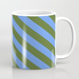 [ Thumbnail: Cornflower Blue and Dark Olive Green Colored Lines/Stripes Pattern Coffee Mug ]
