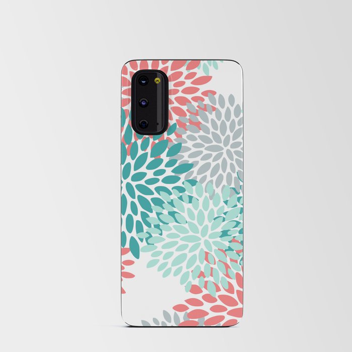 Floral Blooms, Coral, Teal, Gray Android Card Case