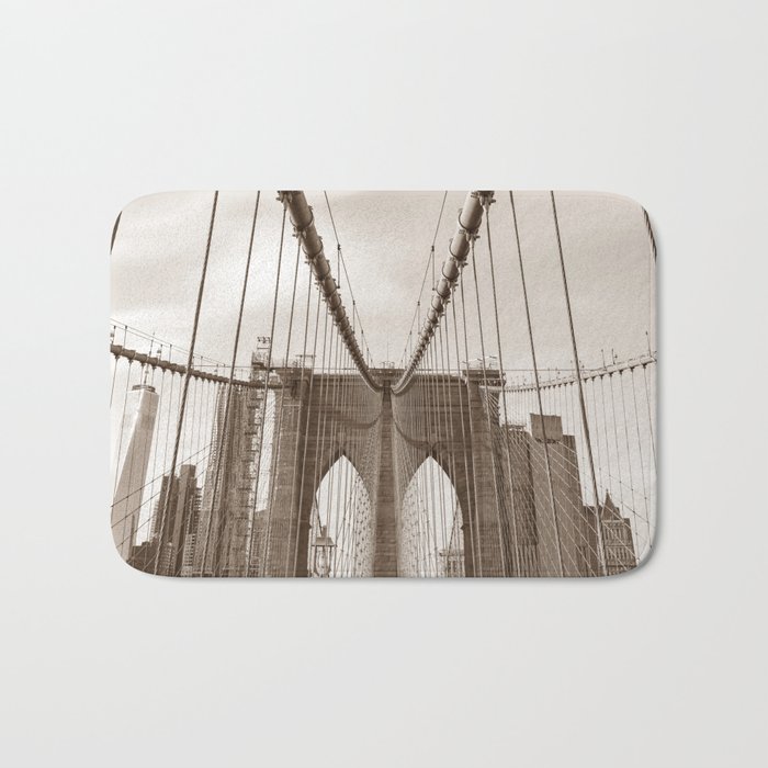 Brooklyn Bridge Sepia Photography | New York City Bath Mat
