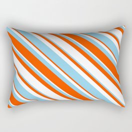 [ Thumbnail: Sky Blue, Red & White Colored Stripes/Lines Pattern Rectangular Pillow ]