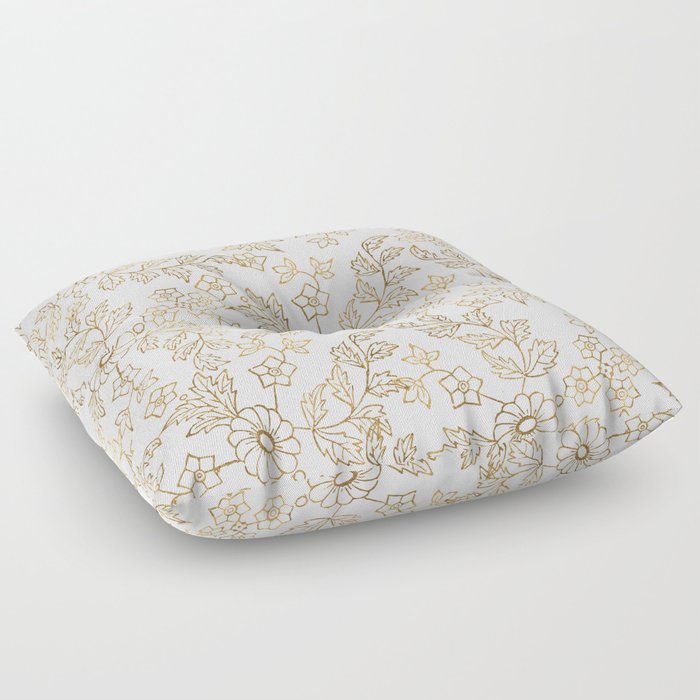 Chic stylish white gold luxury floral Floor Pillow