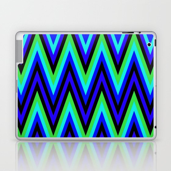Chevron Design In Deep Blue Lime Green Zigzags Laptop & iPad Skin