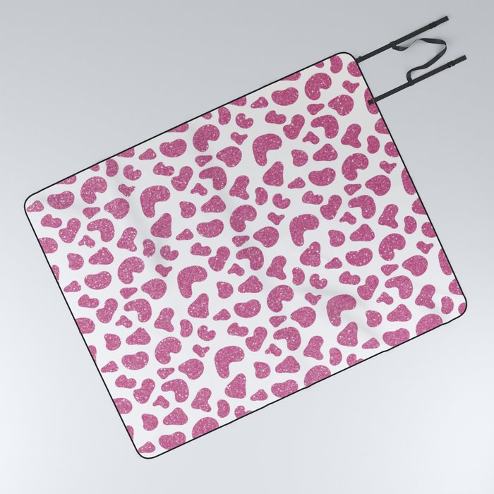 Chic Girly Pink Glitter Gradient Cheetah Print Picnic Blanket