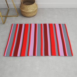 [ Thumbnail: Plum, Slate Gray, Maroon, and Red Colored Lines Pattern Rug ]
