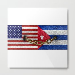 United States and Cuba Flags United Metal Print | Vintage, Pop Art, Illustration, Political 