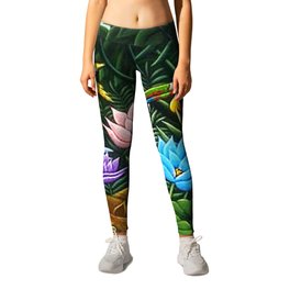 Classical Masterpiece 'Tropical Birds and Flying Things' by Henry Rousseau Leggings | Toucan, Rainforest, Nature, Banana, Parrots, Tropics, Amazon, Flamingo, Tropical, Tiger 