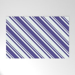 [ Thumbnail: Dark Slate Blue & Mint Cream Colored Stripes/Lines Pattern Welcome Mat ]