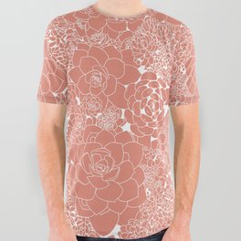 Succulents Line Drawing- Echeveria Pink All Over Graphic Tee