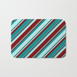 [ Thumbnail: Maroon, Dark Cyan & Turquoise Colored Pattern of Stripes Bath Mat ]