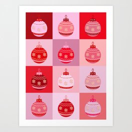 Christmas Checkerboard - Preppy Pink And Red Art Print