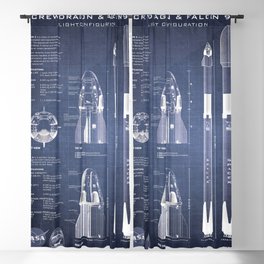 NASA SpaceX Crew Dragon Spacecraft & Falcon 9 Rocket Blueprint in High Resolution (dark blue) Blackout Curtain