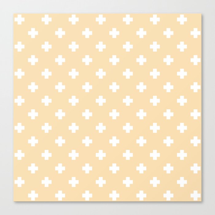 White Swiss Cross Pattern on Tan background Canvas Print
